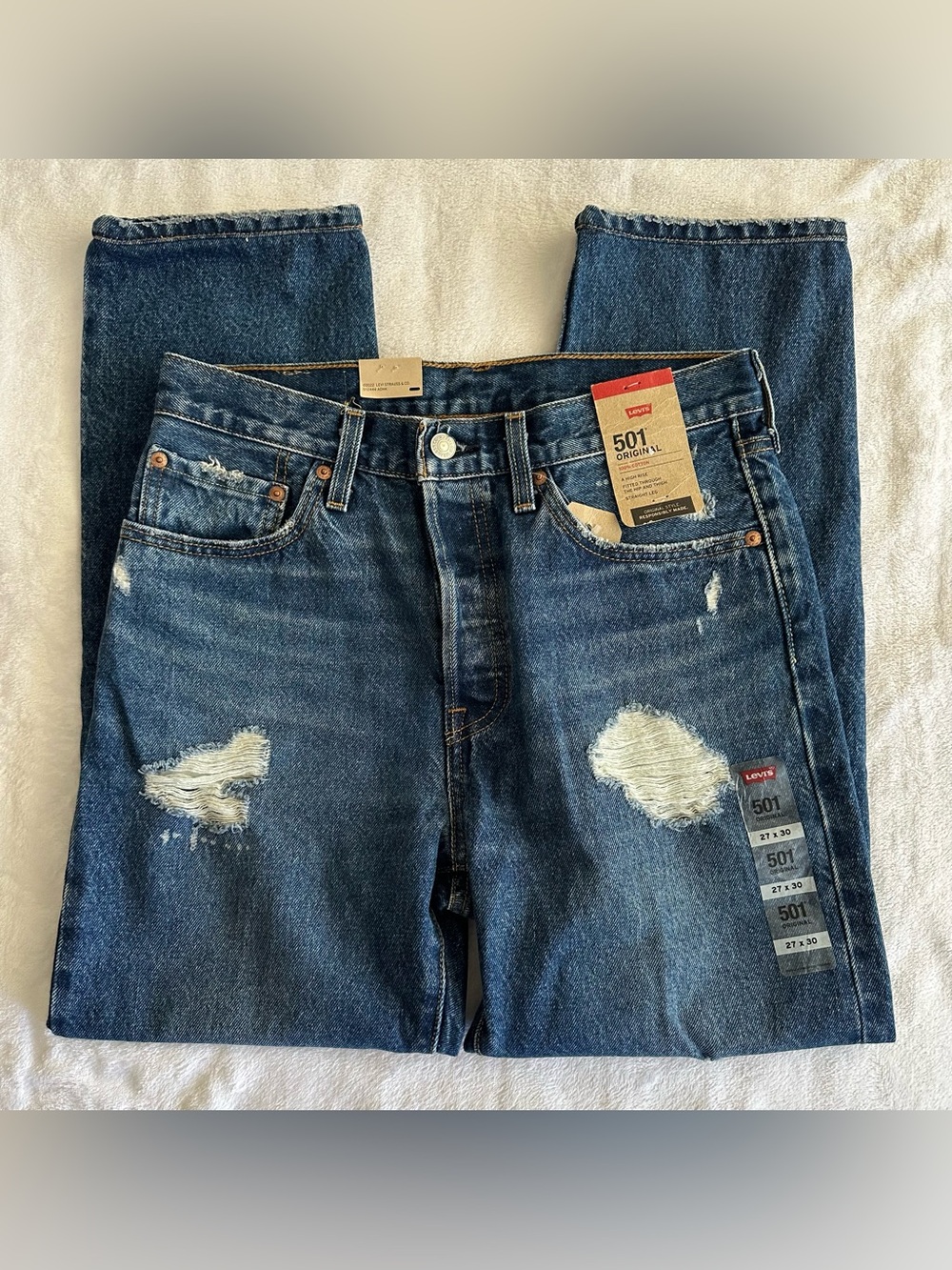Levi's 501 Medium Wash Ripped Jeans